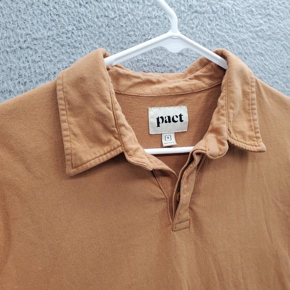 Pact Vintage Jersey Notch Neck Polo Shirt Mens Small Tan - Picture 7 of 11